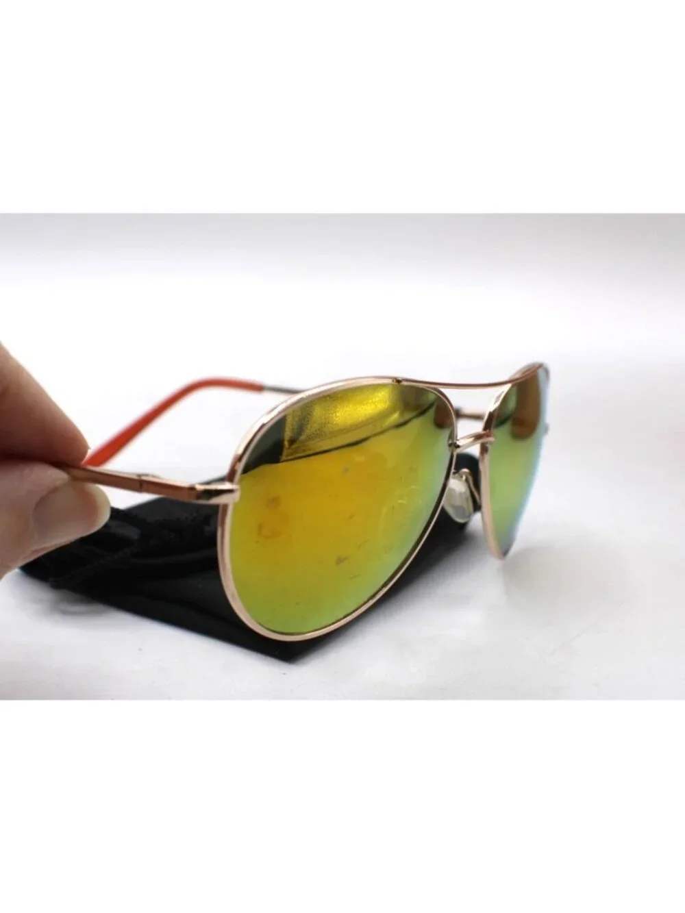 Aviator Sunglasses Gold Frame Mirrored Lenses UV400 Protection Black Pouch NEW